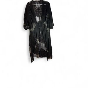 Simply Couture Black Sheer Embroidered Kimono Cardigan